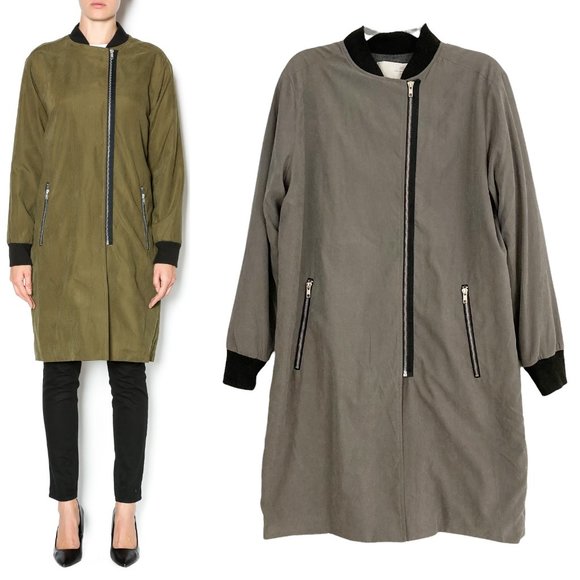 J.O.A. Chelsea Longline Bomber Jacket Size S Wool Lining Gray Asymmetrical Zip - Picture 1 of 10